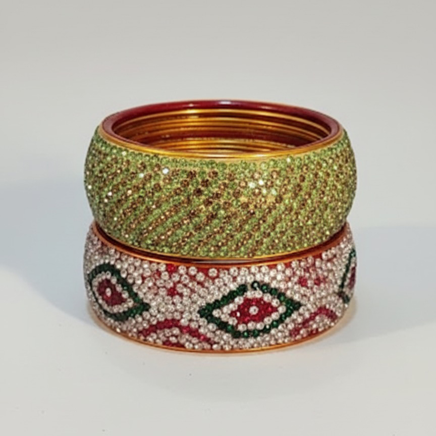 Crystal Studded Lac Bangle Set (Kada)