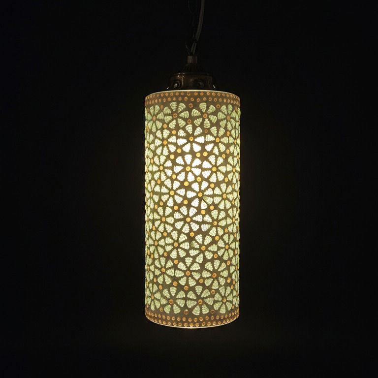 Beaded Mosaic Cylindrical Pendant Lamp