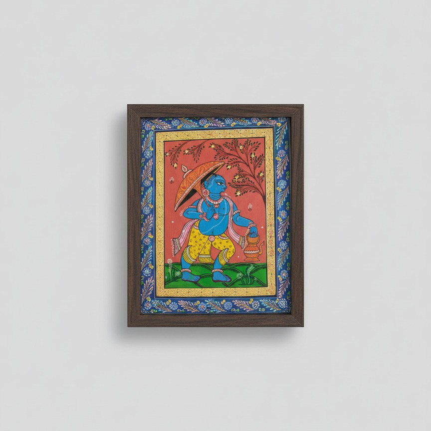 Framed Pattachitra Painting – Divine Figure Under Umbrella