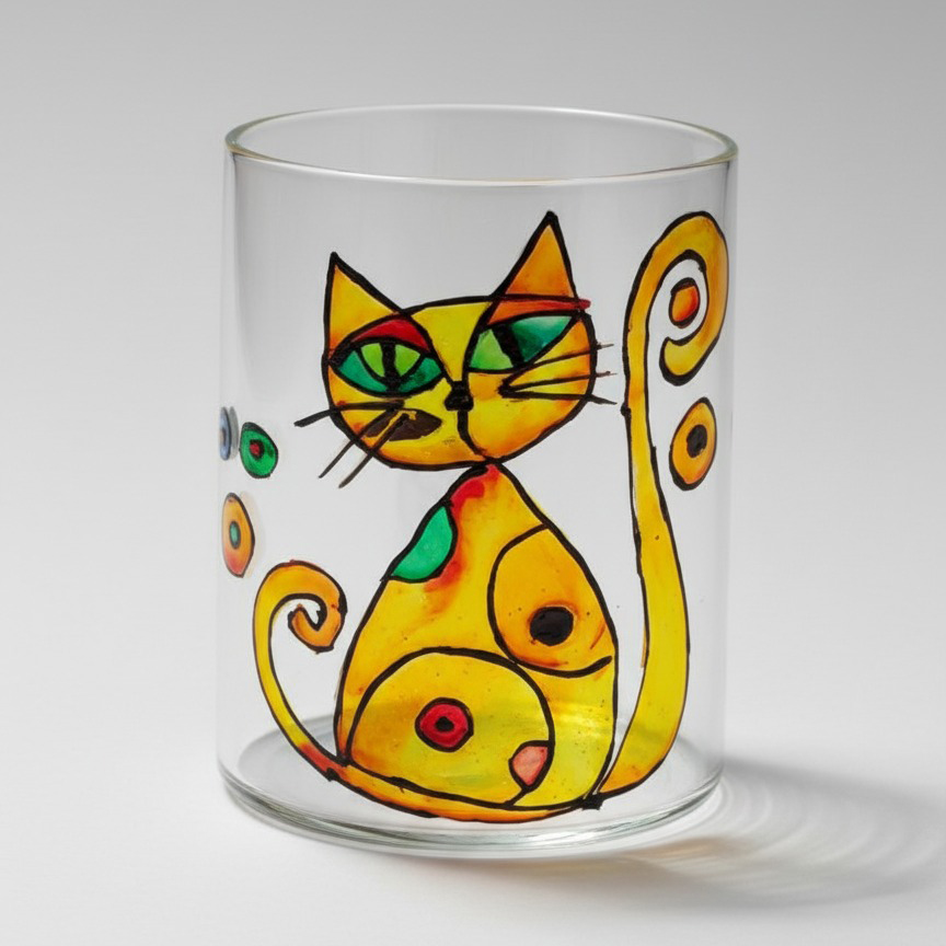 Hand-Painted Cat Glass Votive Holder