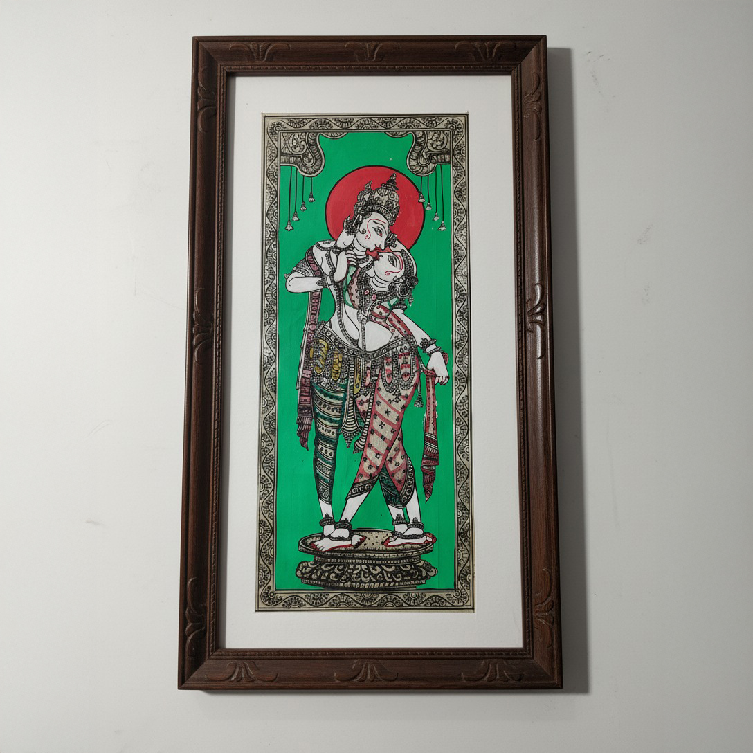 Framed Pattachitra Painting – Radha Krishna Divine Love