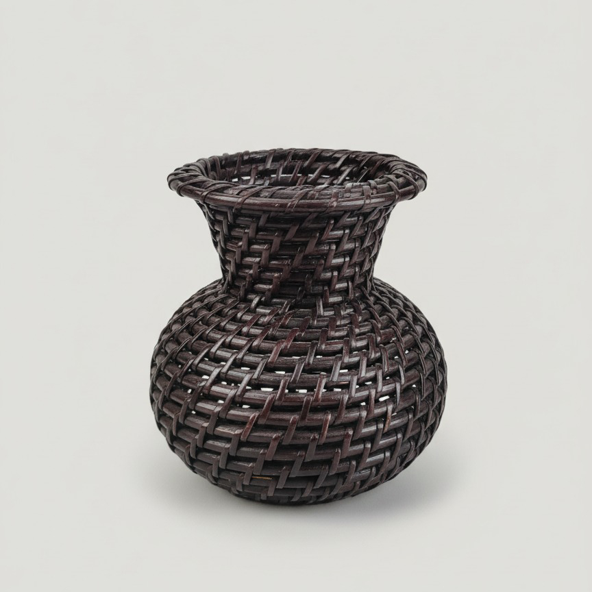 Handwoven Dark Bamboo Pot – Rustic Home Décor