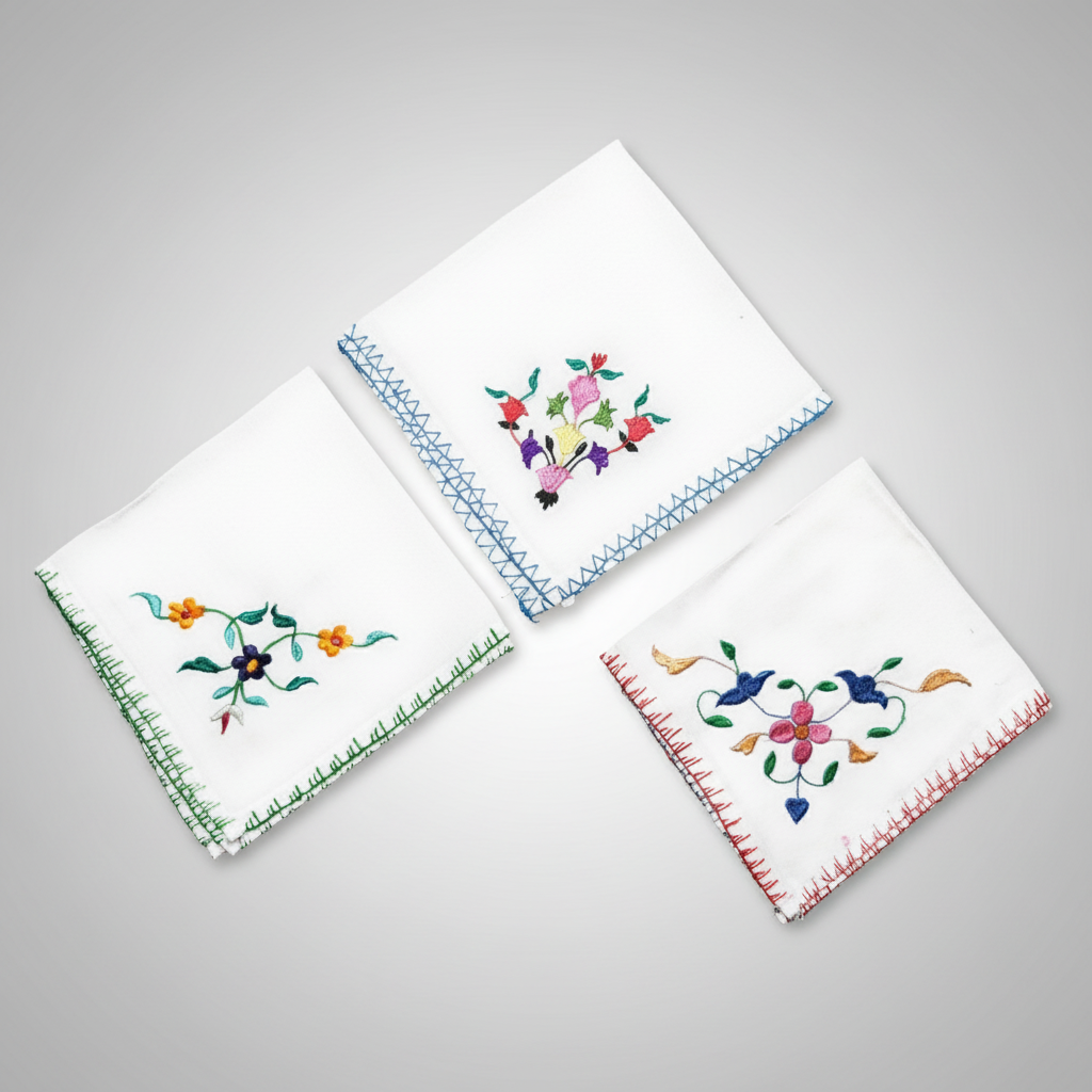 Handcrafted Chamba Rumal Set with Floral Embroidery