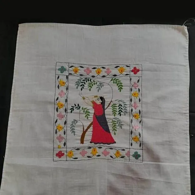 Handcrafted Chamba Rumal with Village Woman Embroidery
