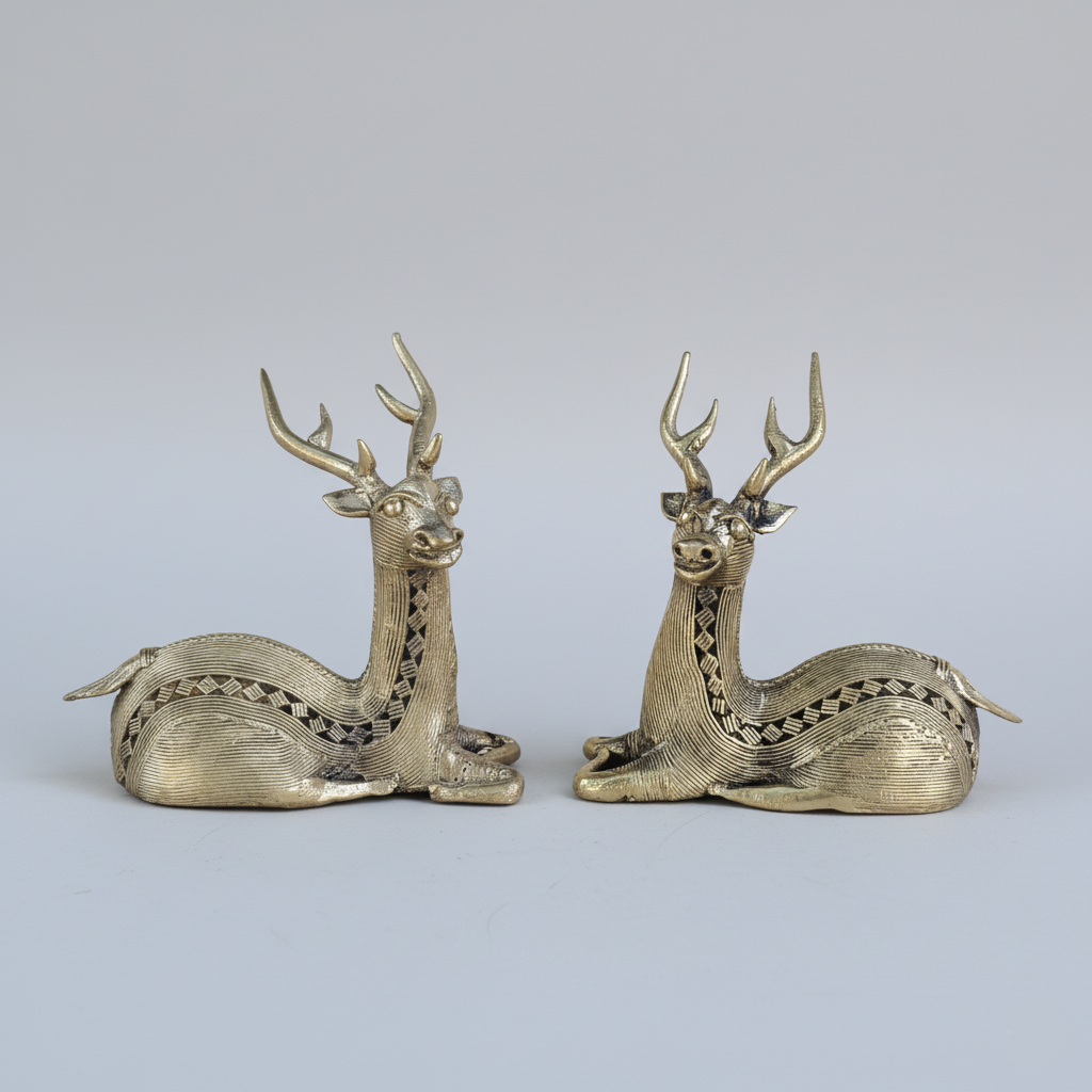 Bastar Metal Craft Resting Deer Pair