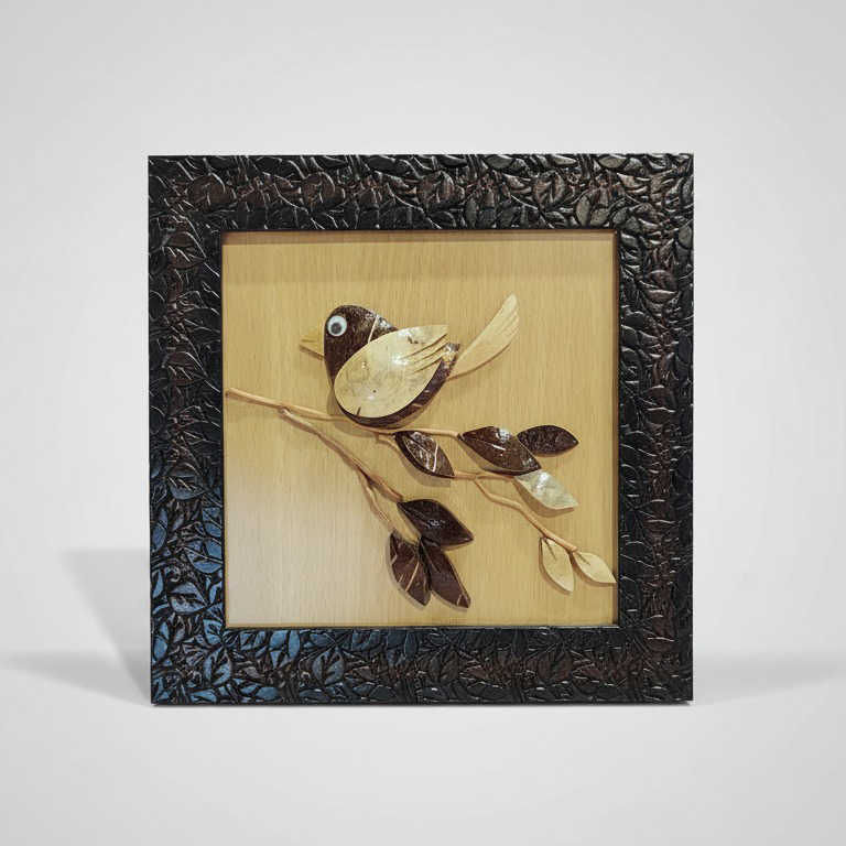 Coconut Shell Art Frame - Bird on Branch