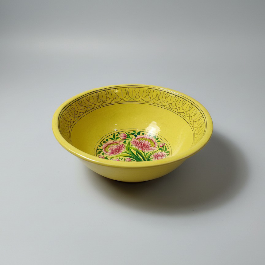 Hand-Painted Ceramic Bowl – Yellow Floral Design