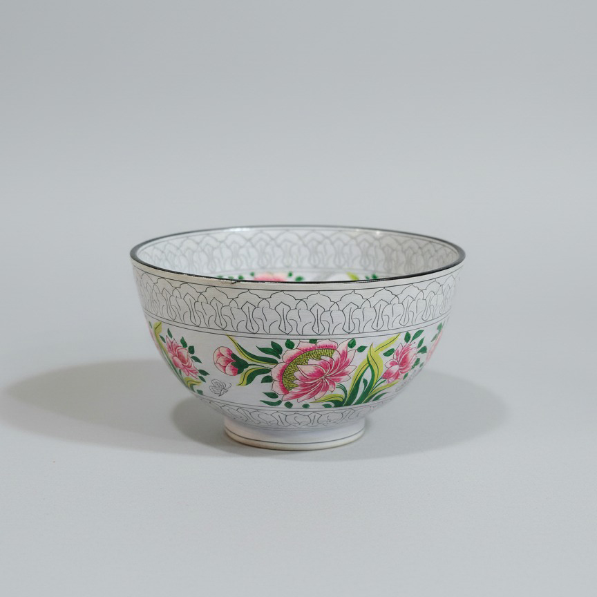 Hand-Painted Ceramic Bowl – White Floral Design
