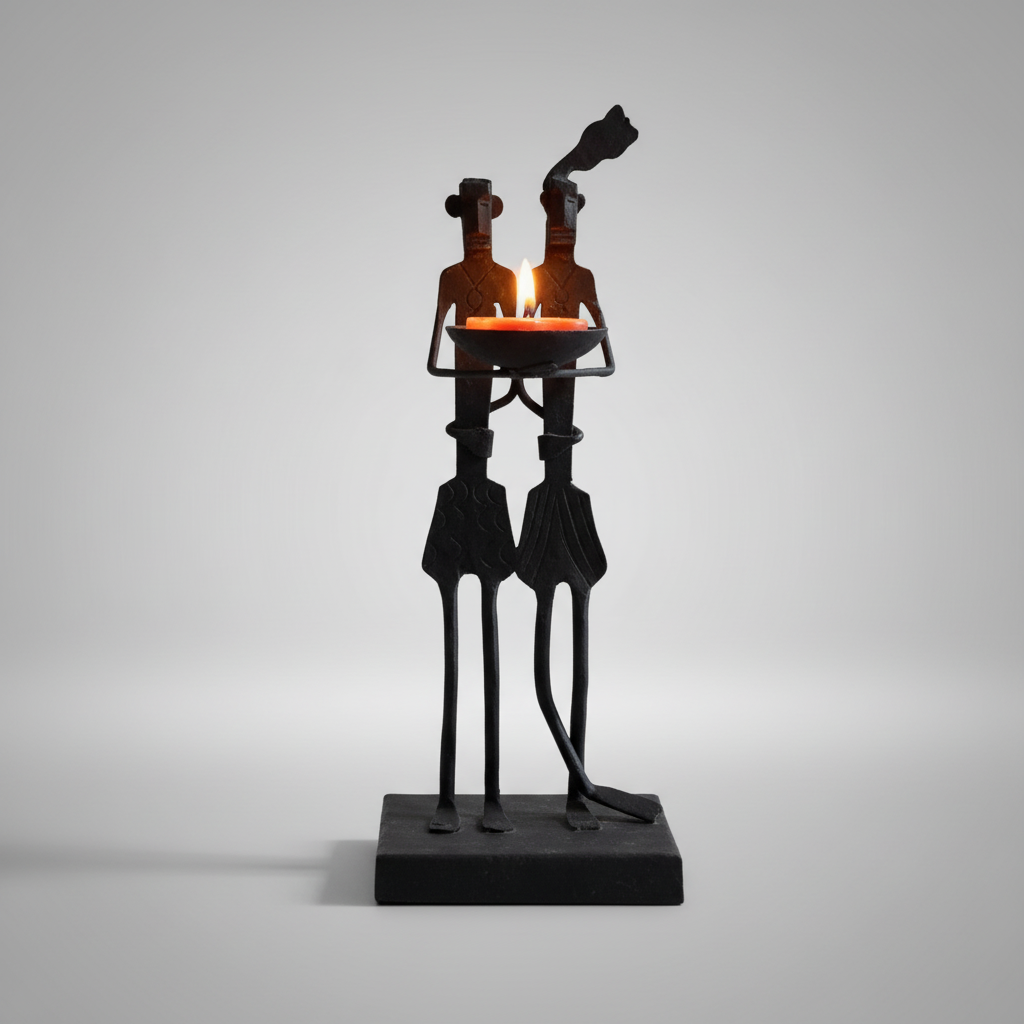 Tribal Couple Holding Diya â€“ Handcrafted Dhokra Art Candle Holder