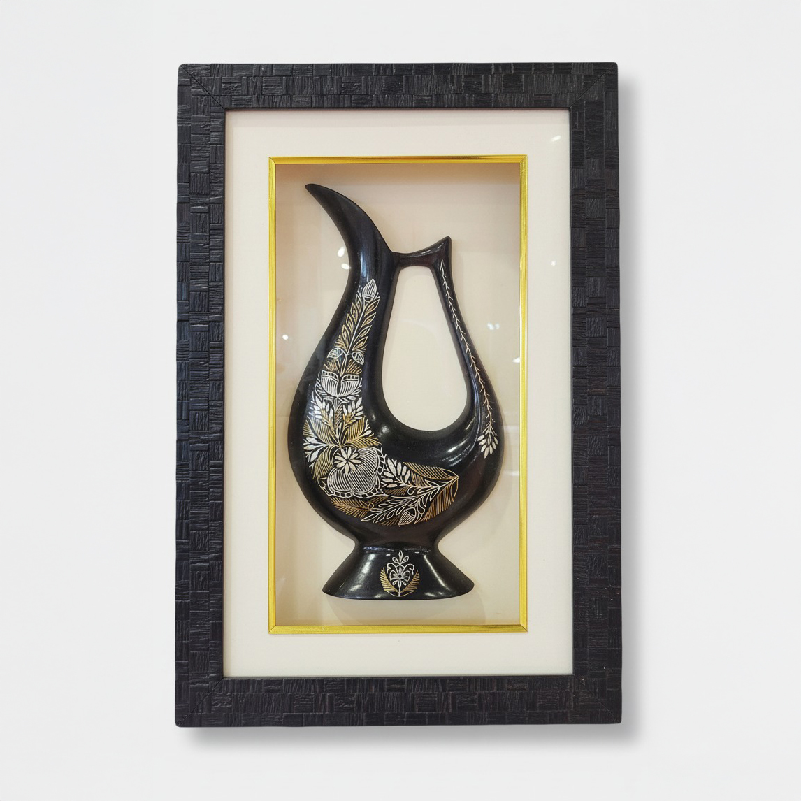 Black & Silver Floral Metal Wall Panel (Framed)