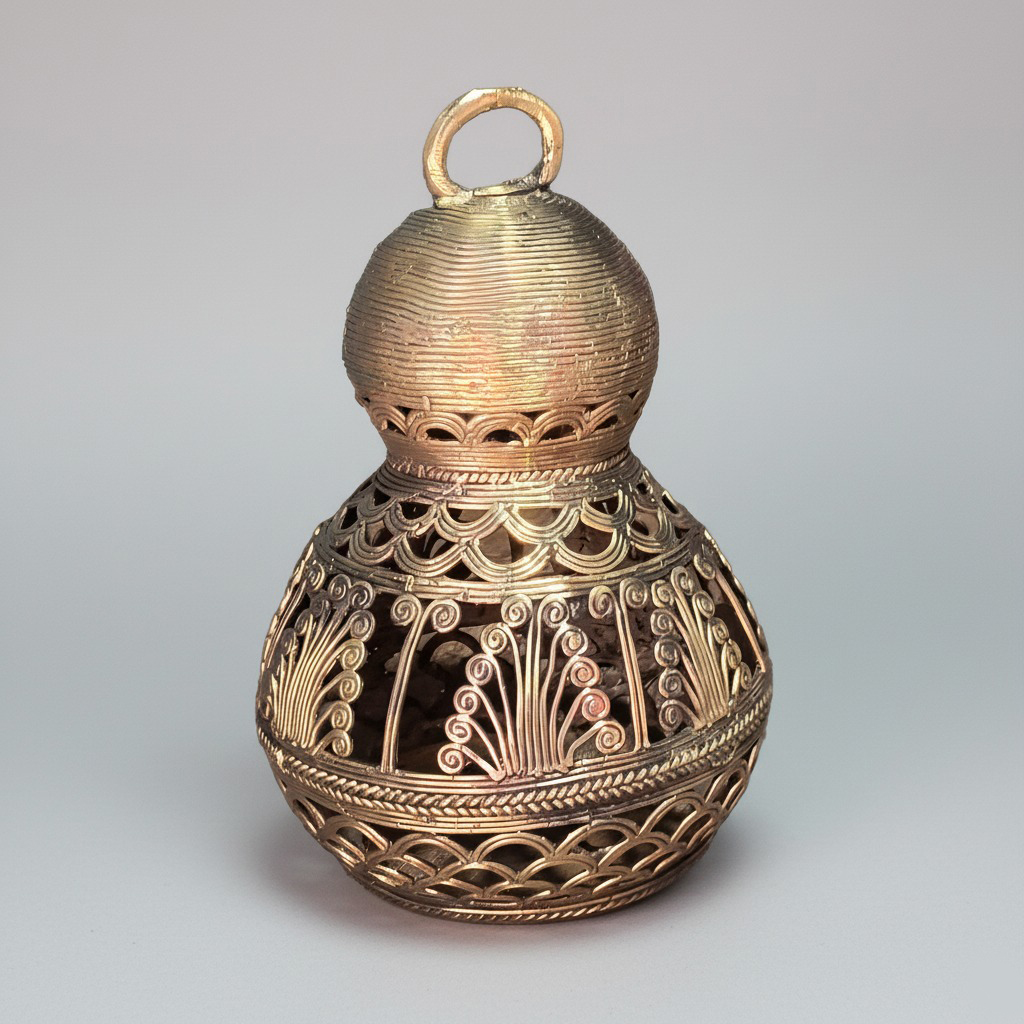 Dhokra Brass Bell – Filigree Dome
