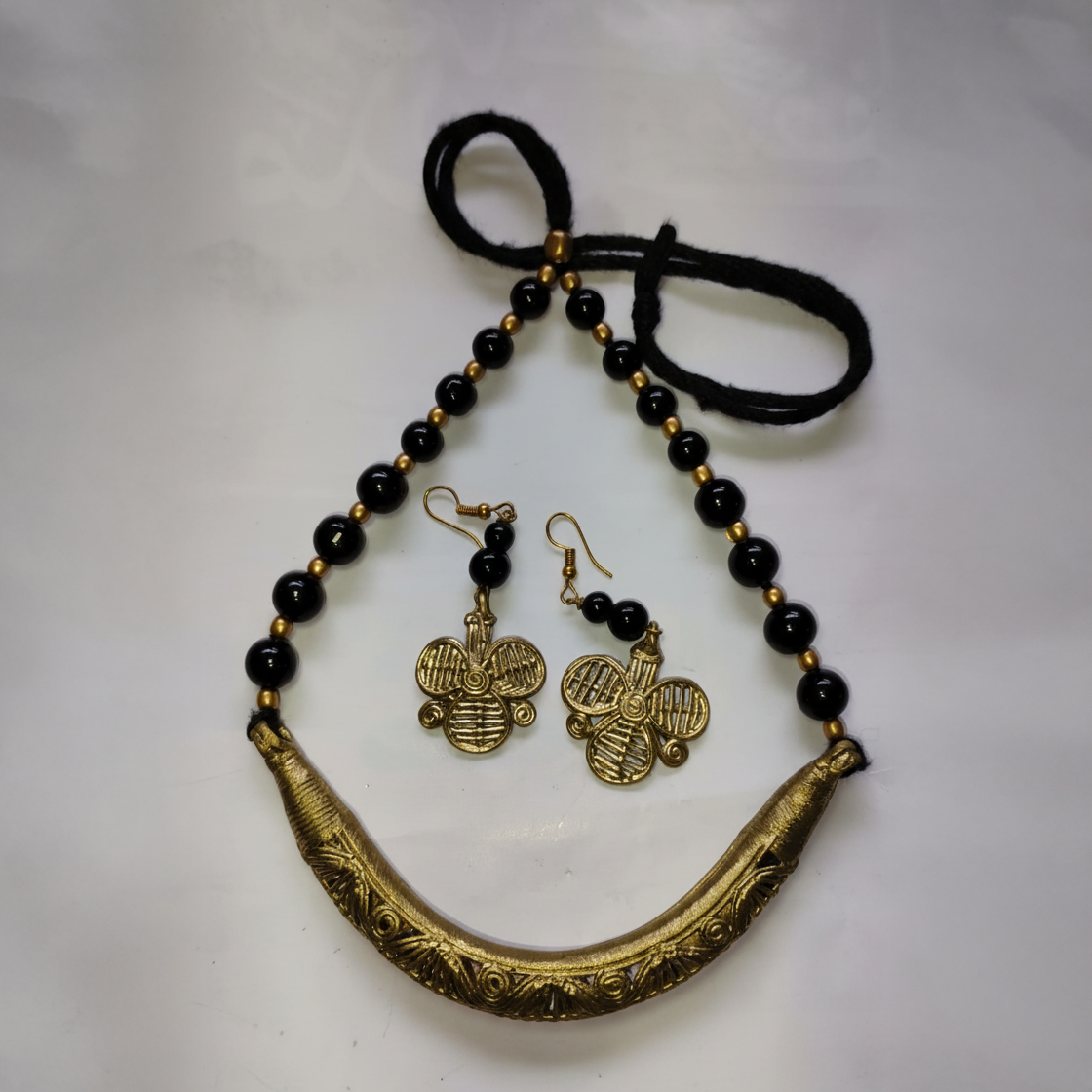 Black Bead Tribal Necklace Set