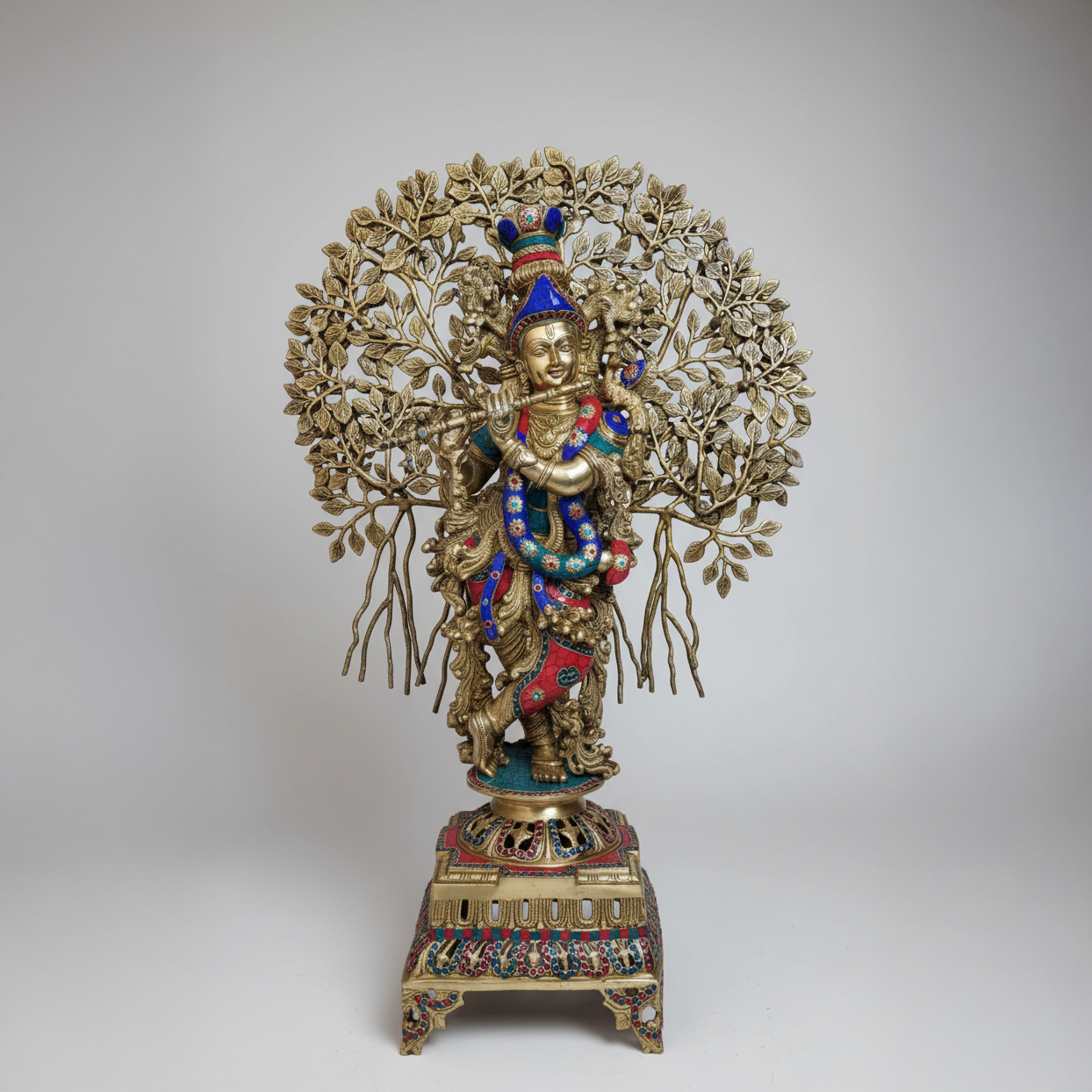 Flute Krishna Brass Idol