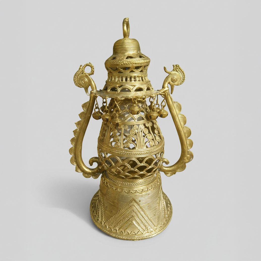 Dhokra Decorative Brass Vessel – Lattice Body & Ornate Handle