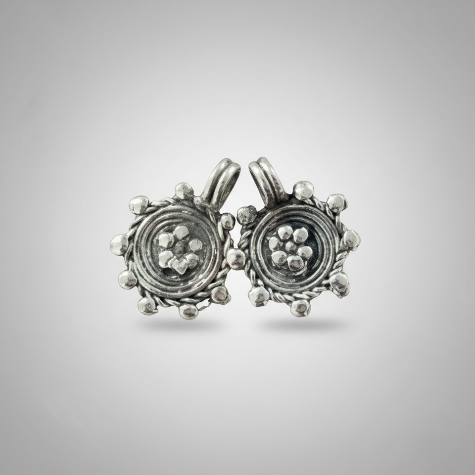 Dokra Round Silver Charms (Pair)