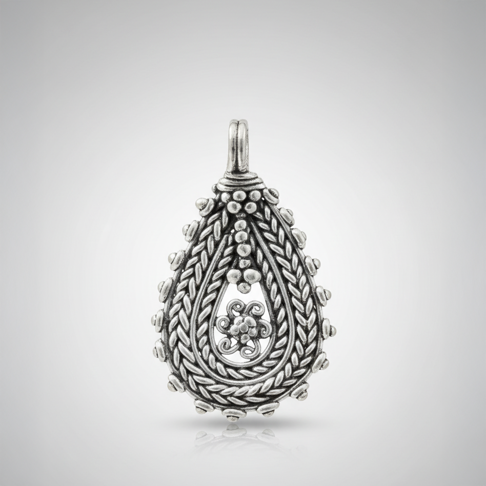 Dokra Silver Teardrop Pendant