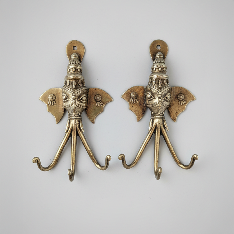 Dokra Elephant Wall Hooks (Pair)