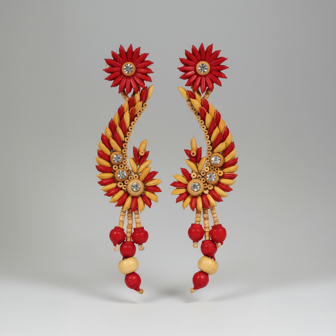 Red Floral Curve Paddy Earrings