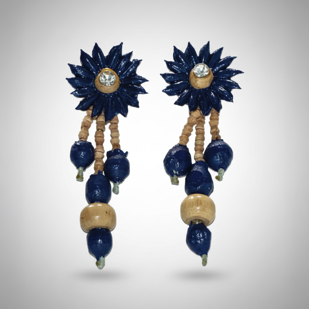 Navy Blue Floral Paddy Earrings