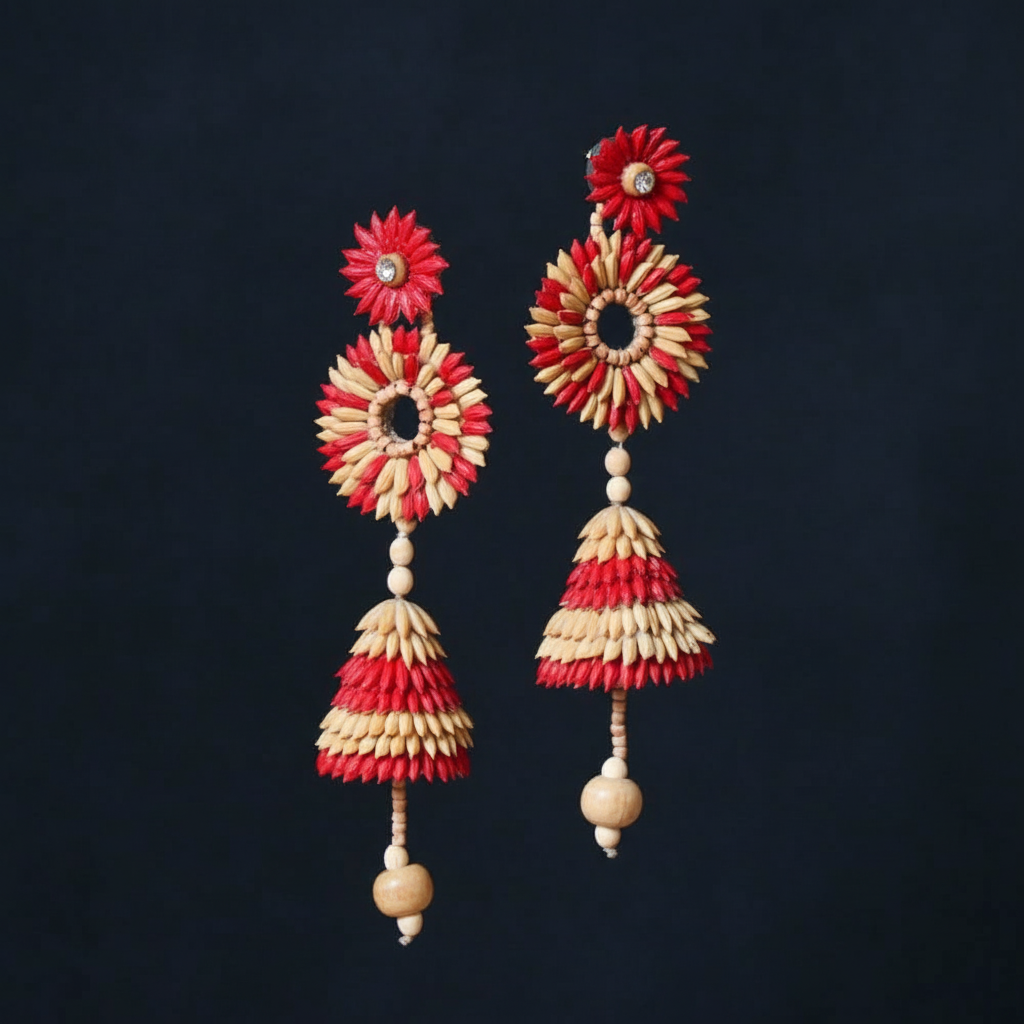 Red Layered Paddy Earrings