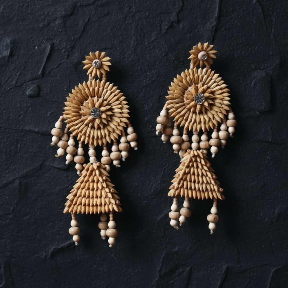 Natural Triangle Floral Paddy Earrings