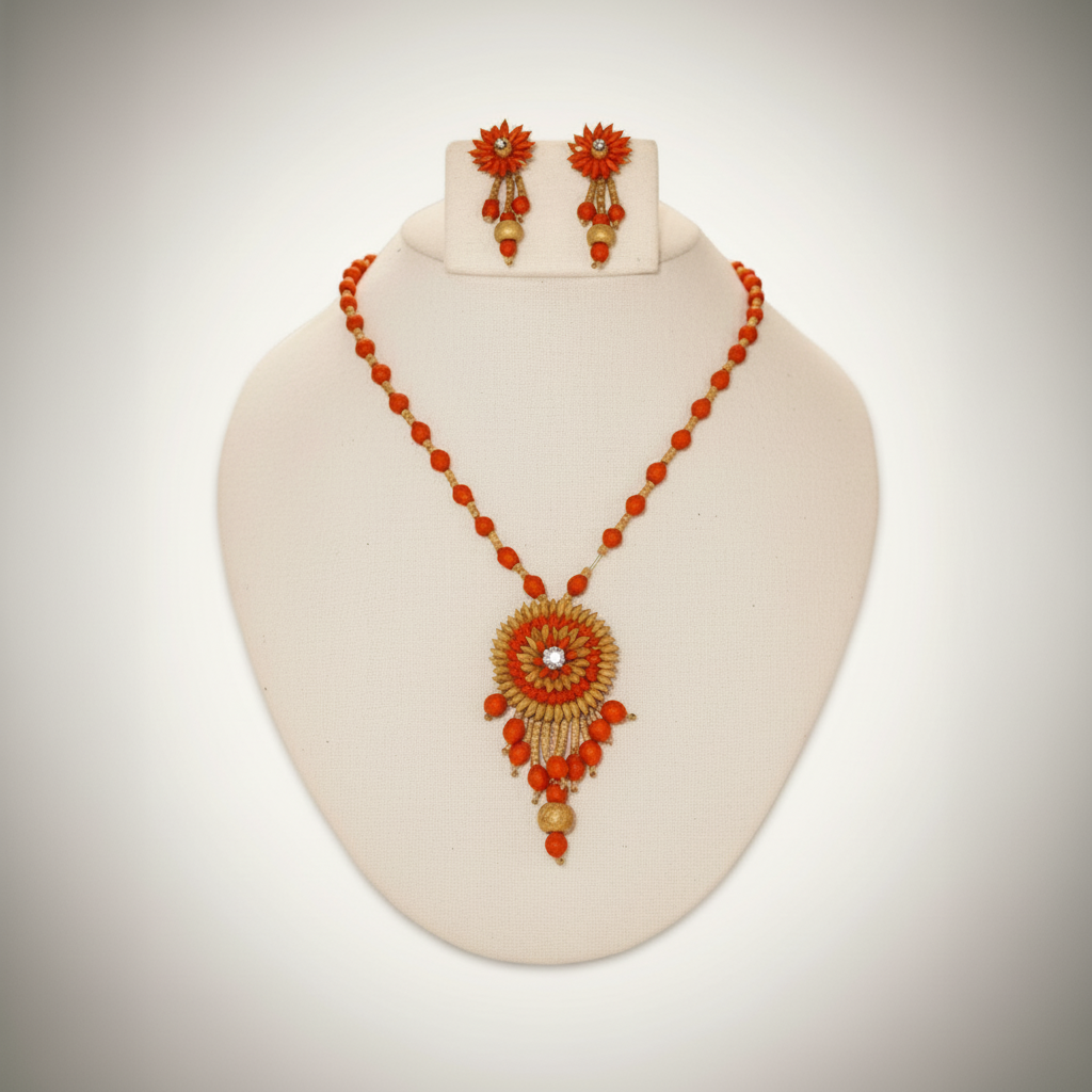 Orange Paddy Necklace Set