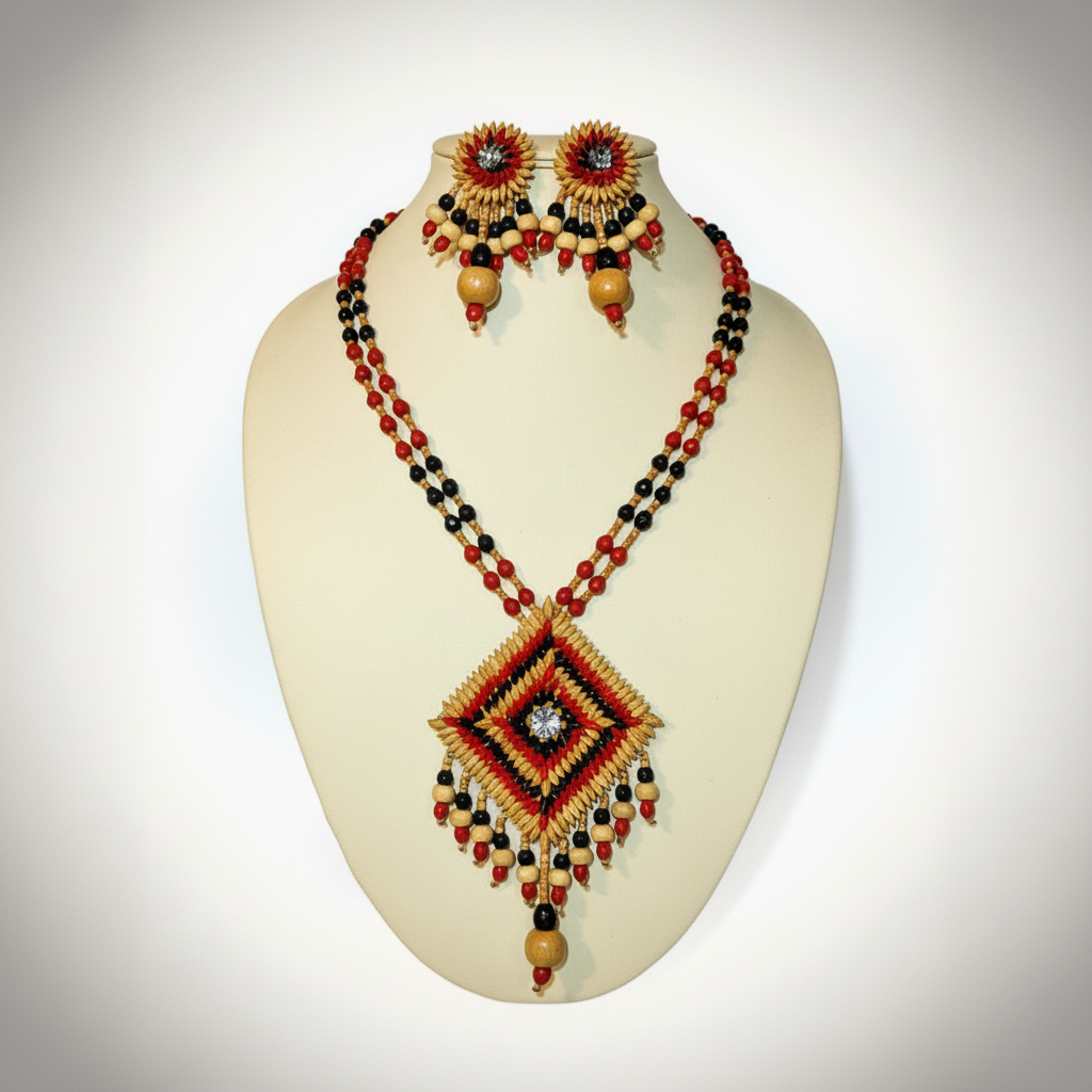 Red Black Diamond Paddy Necklace Set