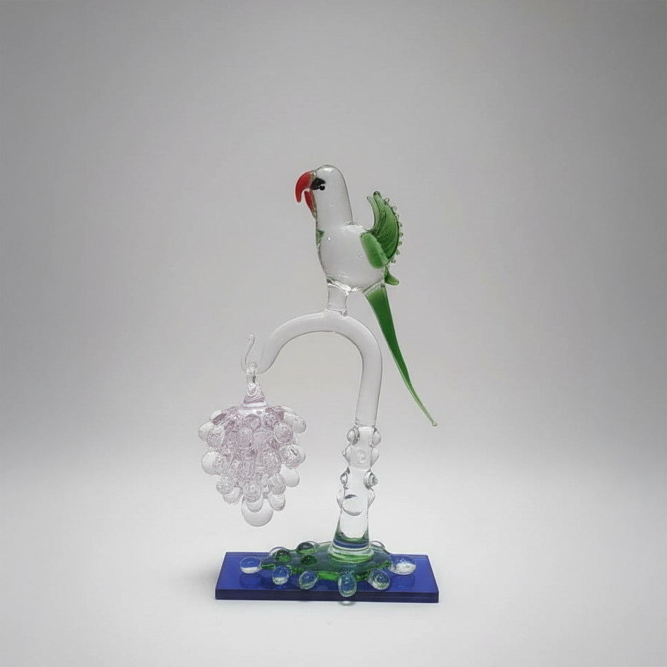 Green Parrot Glass Figurine