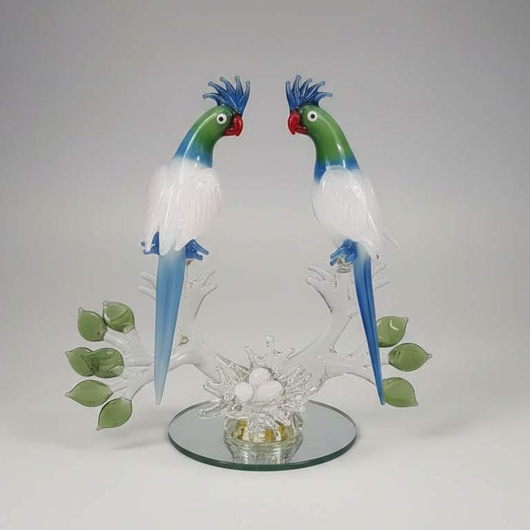 Double Parrot Glass Figurine