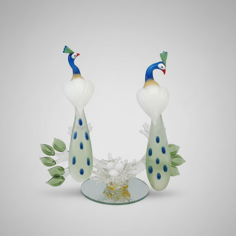 Peacock Couple Glass Figurine
