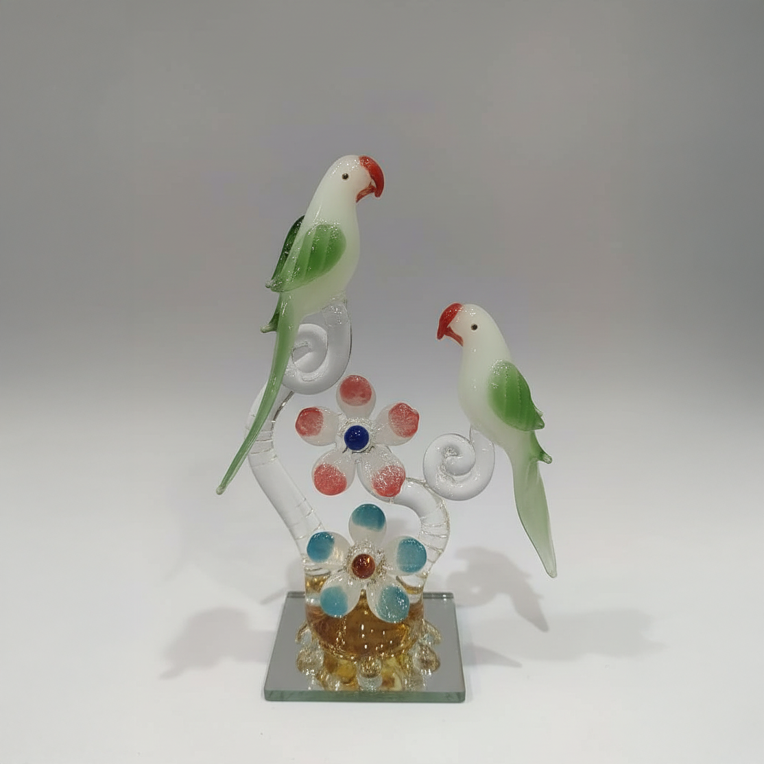 Green Parakeet Glass Figurine
