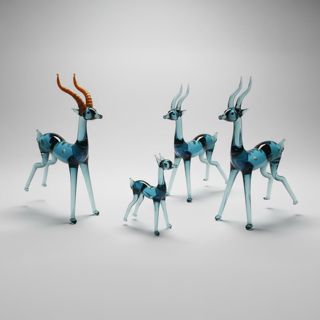 Blue Deer Glass Figurine Set