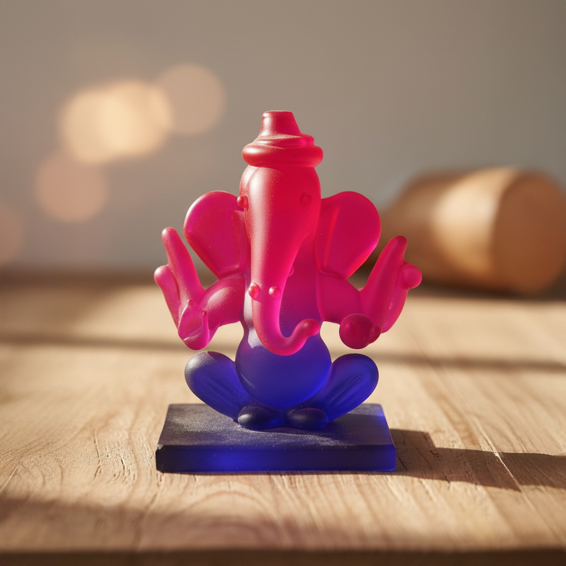 Pink Blue Ganesha Glass Idol