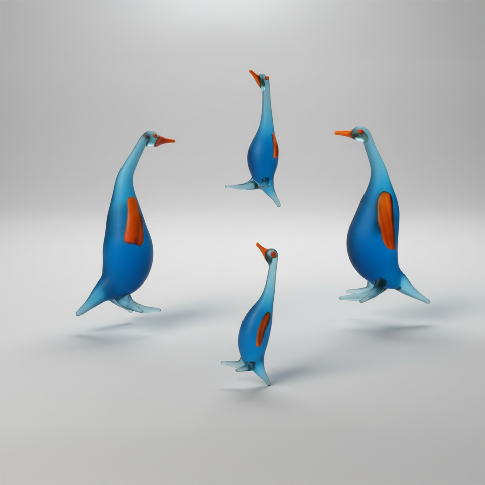 Blue Penguin Glass Figurine Set