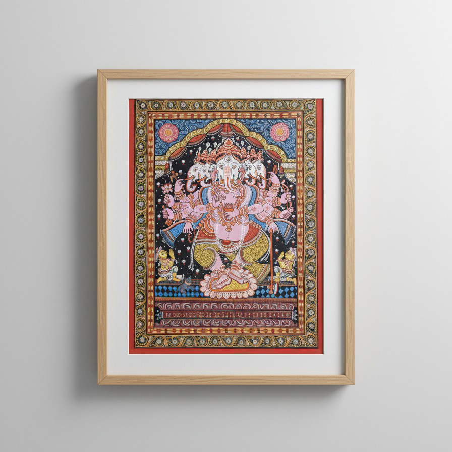 Pattachitra Painting – Mahaganapati under Starry Sky (Framed)