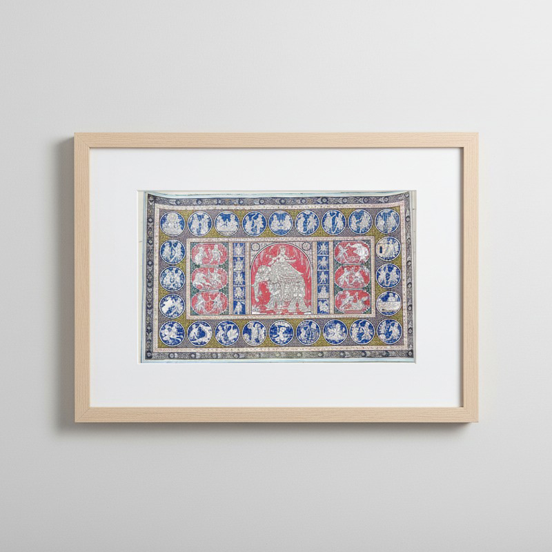 Pattachitra Painting – Elephant Panel with Narrative Medallions (Framed)