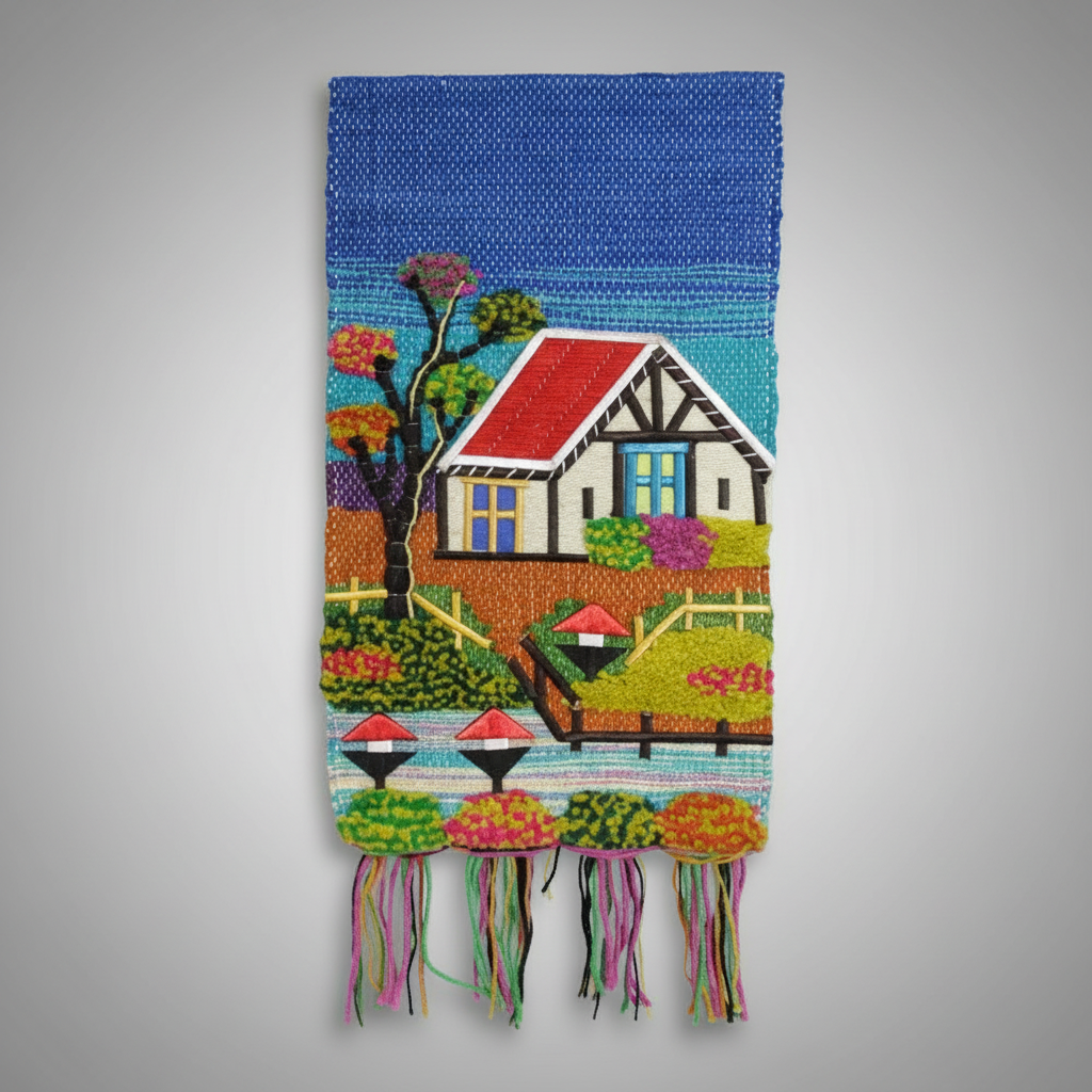Jute Wall Hanging with Cottage Embroidery