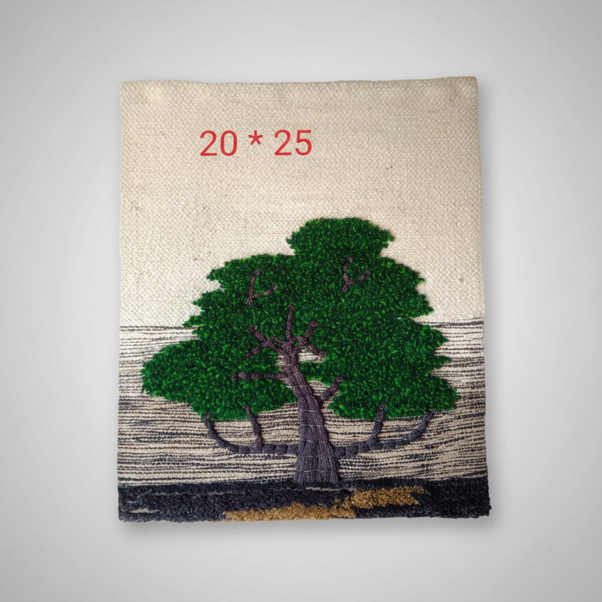 Jute Embroidery Art – Green Tree (20x25 cm)