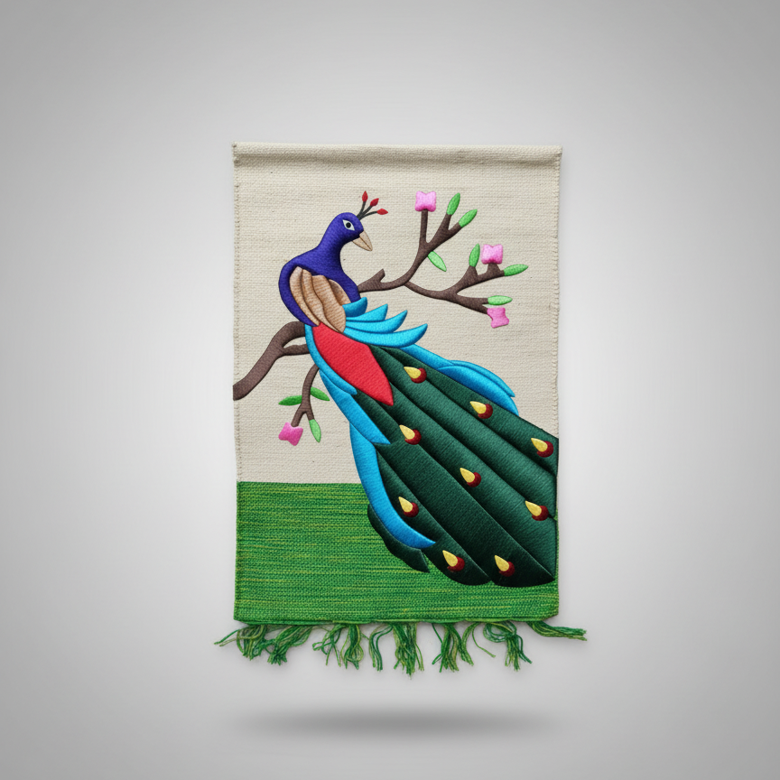 Handcrafted Jute Wall Hanging – Peacock on Branch