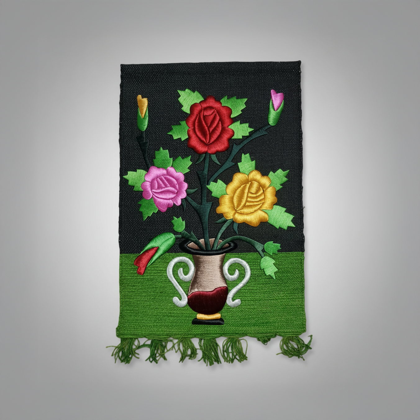 Jute Wall Hanging – Colorful Flower Vase