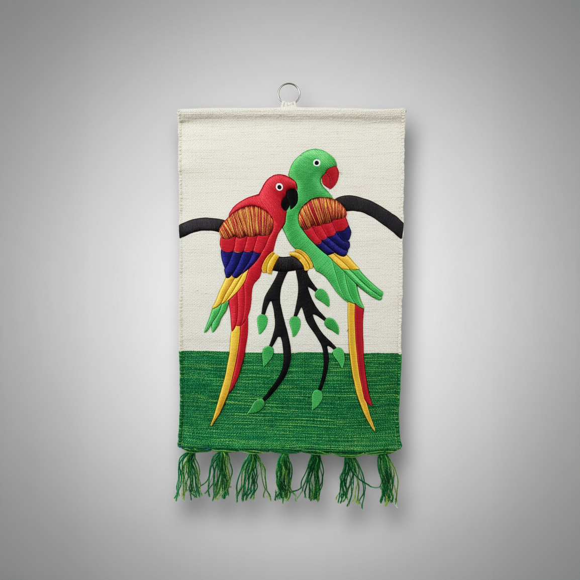 Jute Wall Hanging – Parrot Couple on Branch