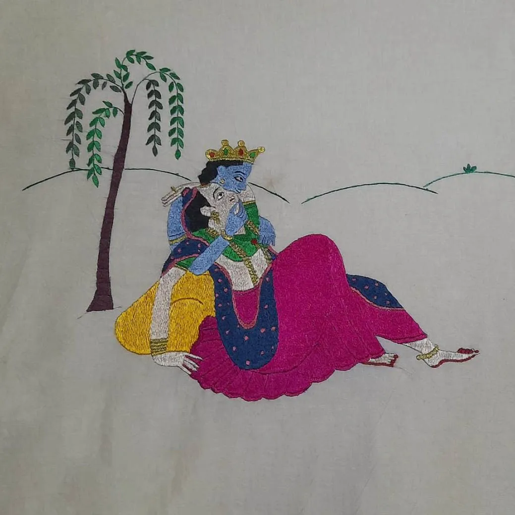 Handcrafted Chamba Rumal with Radha-Krishna Embroidery