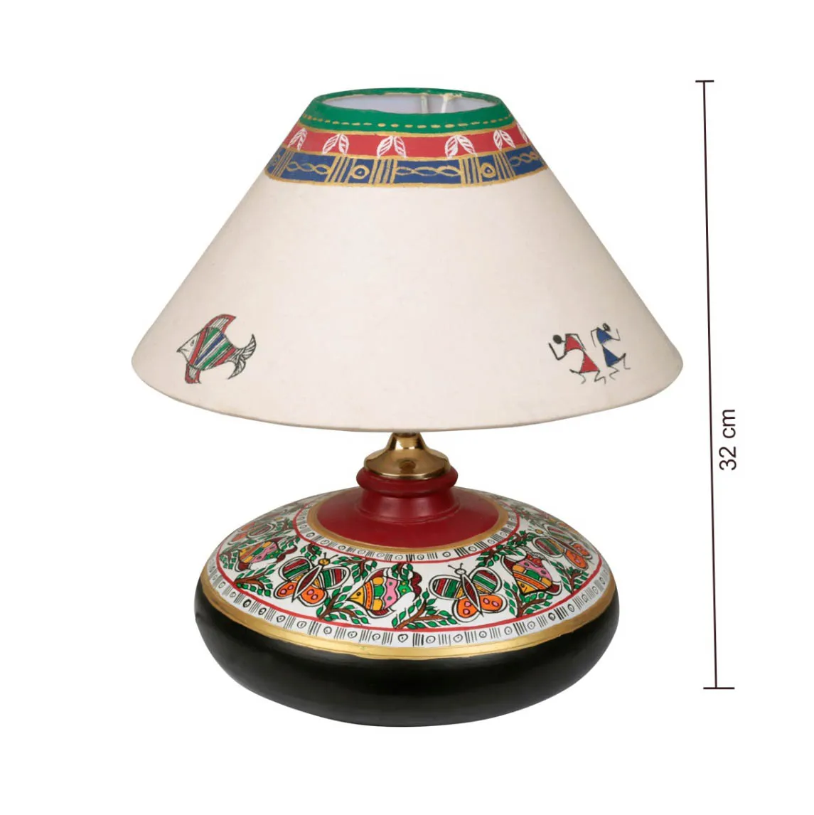 Handcrafted Ethnic Terracotta Table Lamp with Tribal Art Shade
