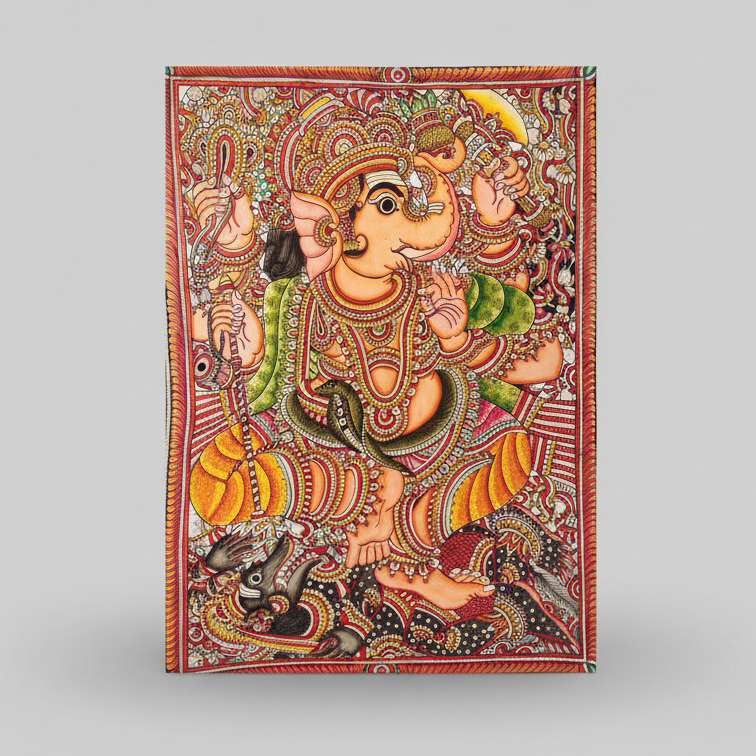 Pattachitra Painting – Ganesha in Ornamental Shrine (Unframed)