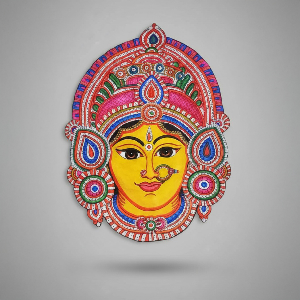 Leather Mask – Goddess Durga with Crown (Wall Décor)