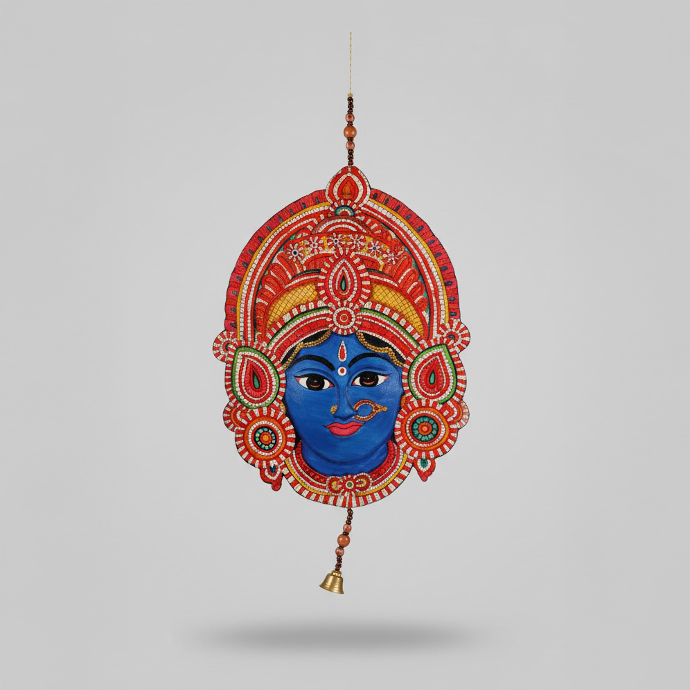 Leather Mask – Blue Devi with Hanging Bell