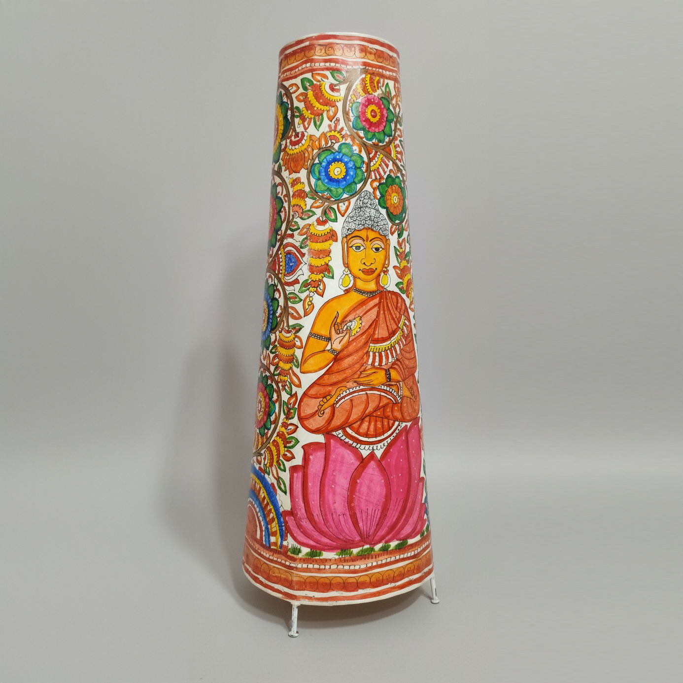 Hand-Painted Madhubani Buddha Floor Lamp
