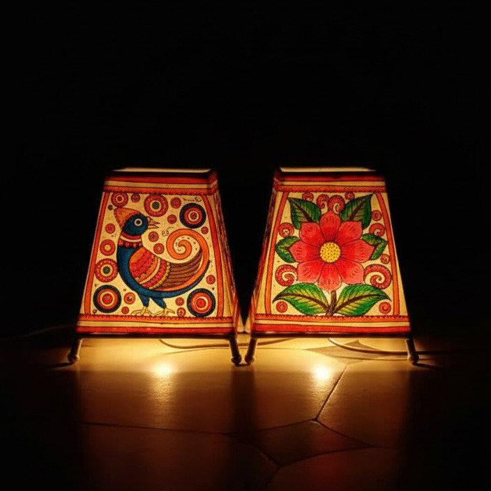 Set of 2 Pattachitra Style Hand-Painted Table Lamps