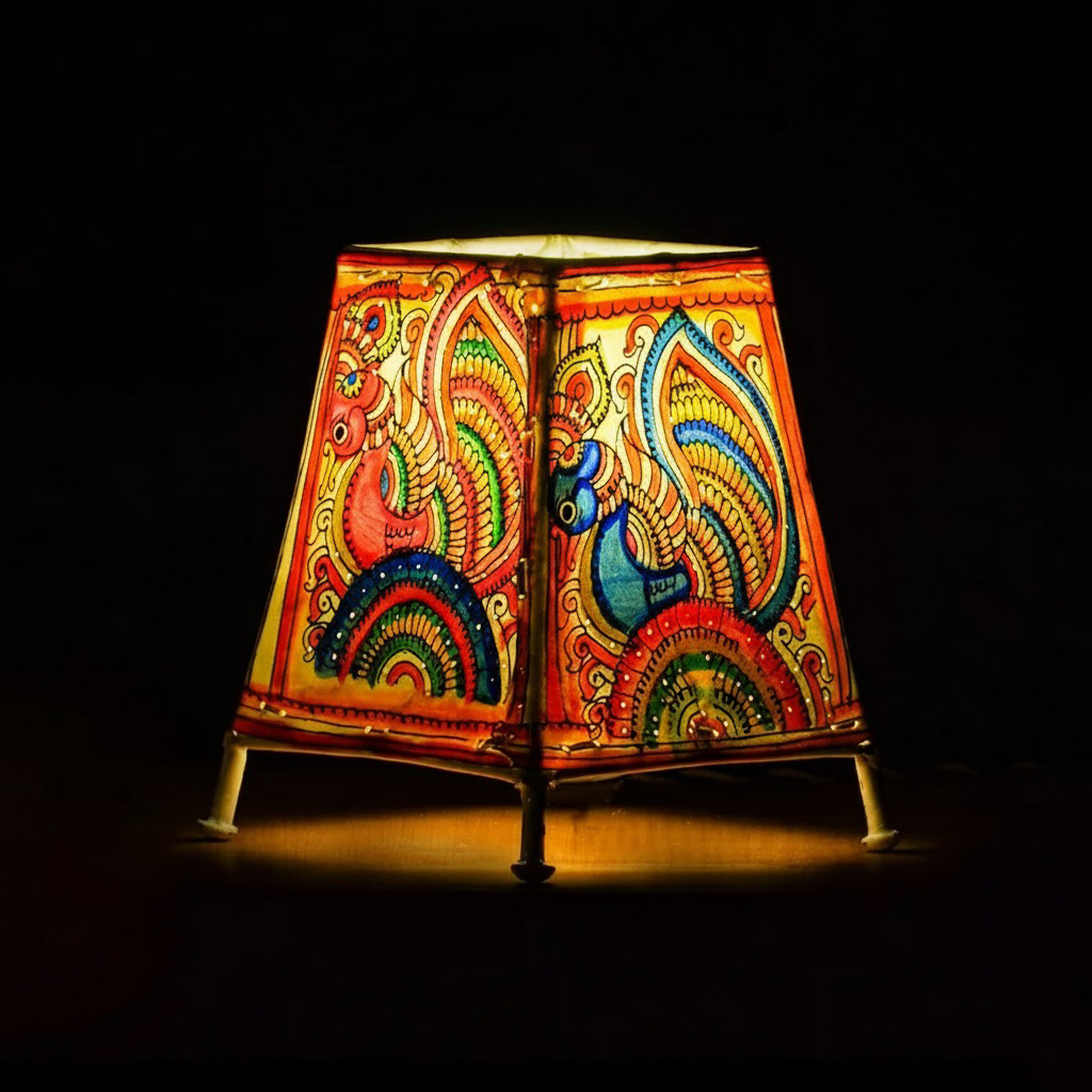 Hand-Painted Pattachitra Peacock Table Lamp