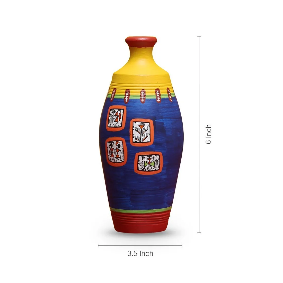Hand-Painted Tall Terracotta Vase with Tribal Motifs